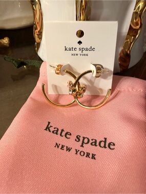 kate spade gold hoop Minnie Mouse Pink earrings and crystal charm